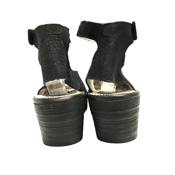 Fly London Yala Womens Black Suede Wedge Sandals Size 8.5/39 Peep Toe - Picture 3 of 13